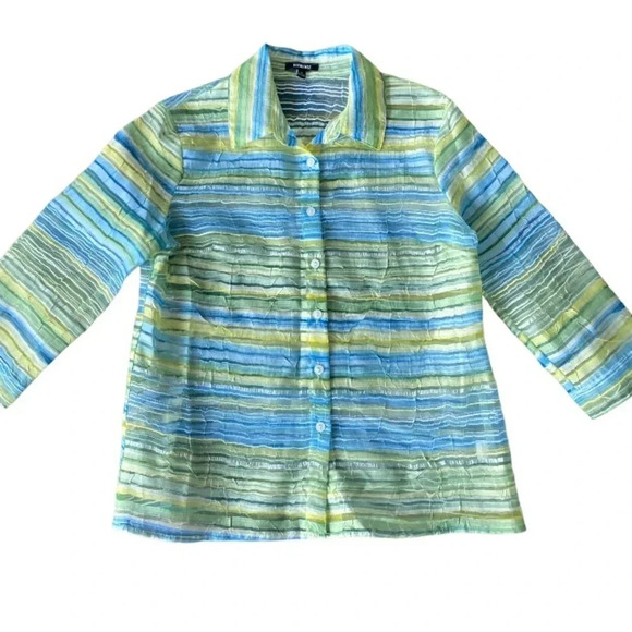 ELEMENTZ WOMENS TOP SHIRT BLOUSE BLUE YELLOW FALL WINTER CASUAL SIZE M - Picture 2 of 3